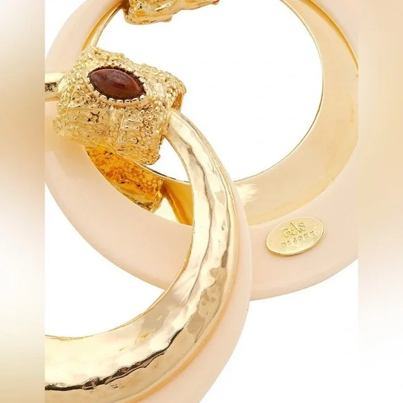 Gas Bijoux Authentic Meknes 24KGold Plated Hoop Earrings Marquise Glass Cabochon